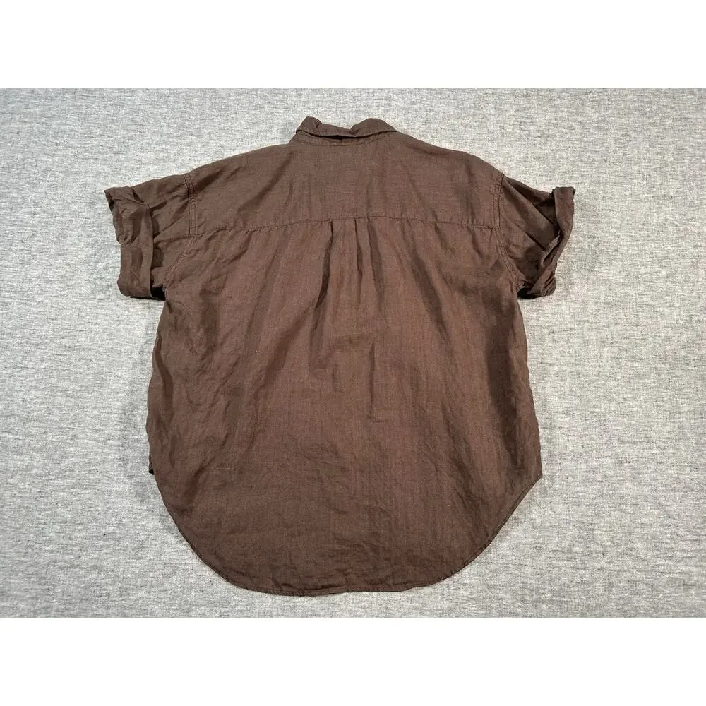 J Crew Baird McNutt Irish Linen Shirt Womens Medium Relaxed Fit Brown Button-Up